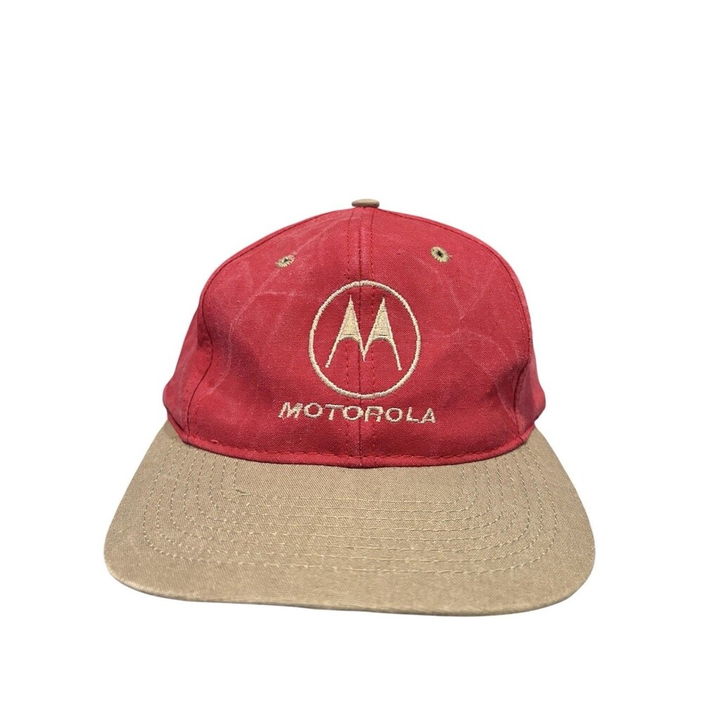 Vintage Motorola Strapback Kati Sportcap, Two-Tone Red And Brown
